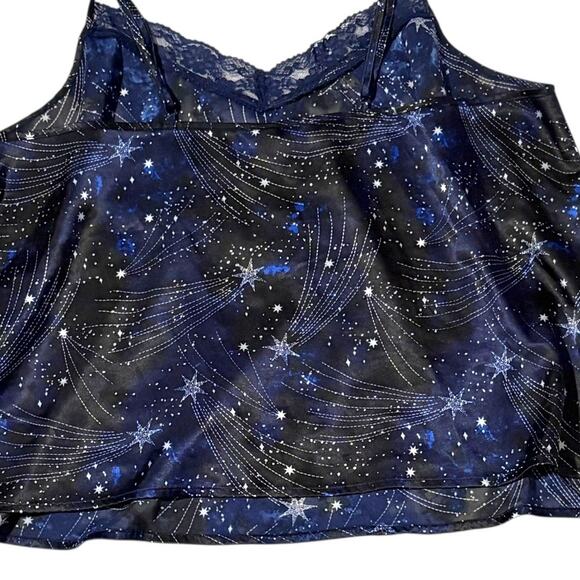Adore Me Lounge/Pajama Top - 0X -Blue Abstract Star Print - Silky w/ Lace Detail - Picture 4 of 14